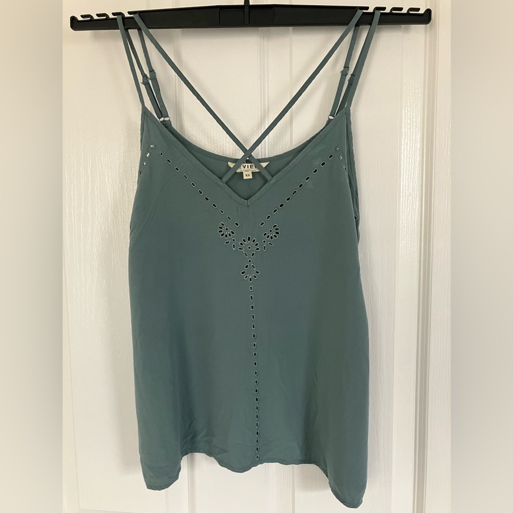 Stone blue A-line top with beautiful crossed straps by REVIEW